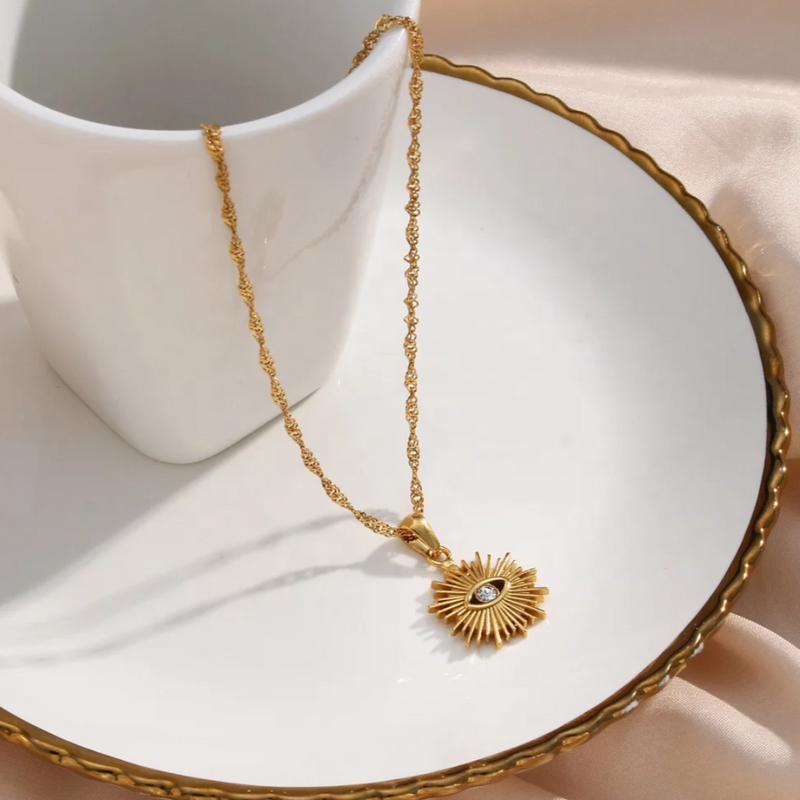 Boho Hollow Sun Evil Eye Necklace