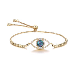 Evil Eye Natural Druzy Stone Bracelet- Gold